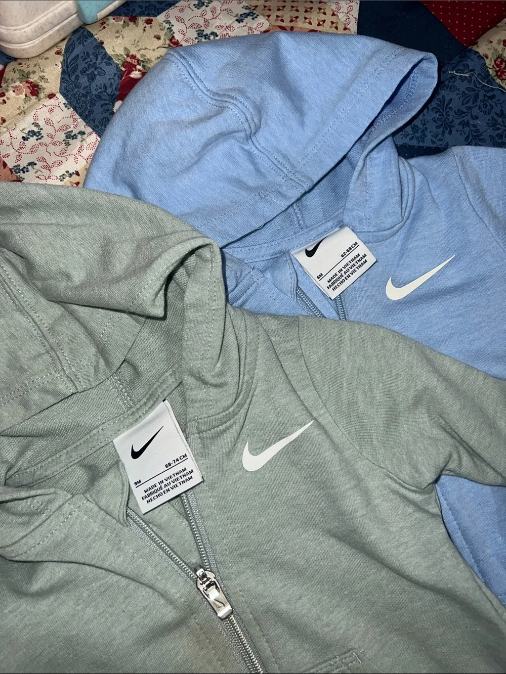 Nike Hooded Zip One-Piece Rompers - Sage Green & Light Blue